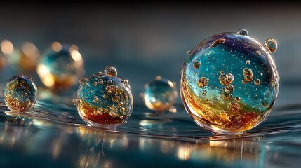 Elegant floating glass balls with underwater light rays images