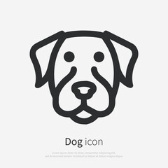 Black logo dog head front view.  Dog face silhouette graphic design. Isolated on white background