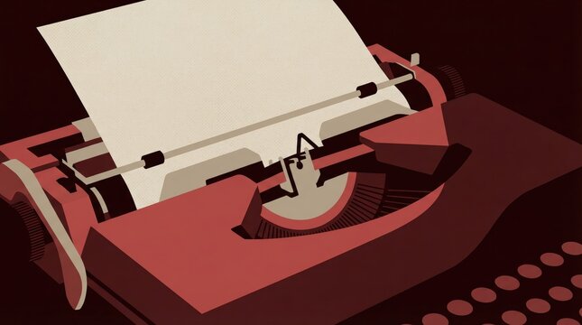 Vintage red typewriter with blank paper ready for writing on dark background