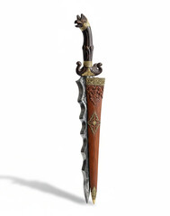 Traditional Indonesian Keris Dagger with Wavy Blade and Ornate Sheath