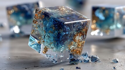 Floating blue crystal glass cubes futuristic style images