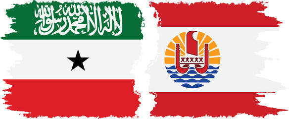 French Polynesia and Somaliland grunge flags connection, vector