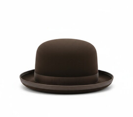 Classic Brown Felt Bowler Hat with Ribbon Isolated on White