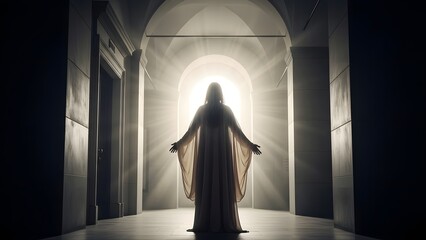 Easter sunday joy and resurrection hope concept with silhouette figure