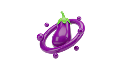 3D Render of an Eggplant with Purple Ring and Spheres