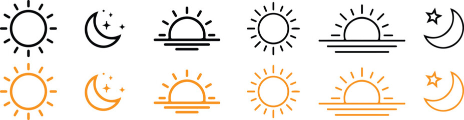 sun moon day night black yellow icons set vector illustration collection design  © Ammara