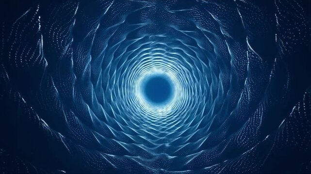 Minimalist geometric animation, stippling particles concentric circles sound-wave ripples expanding endlessly, gradient energy flow sparks, hypnotic infinity illusion, depth vibration, seamless loop