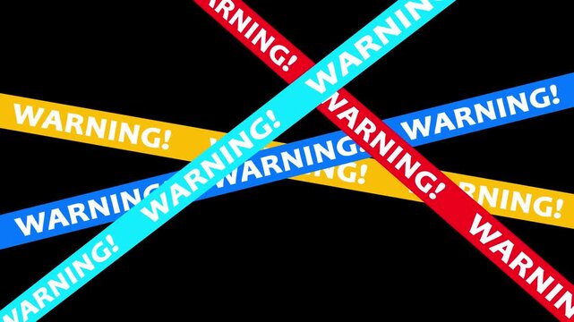 Red blue and yellow warning tape strips crossing over black background caution tape danger