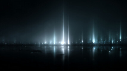 Fototapeta premium White light pillars reflecting on dark horizon