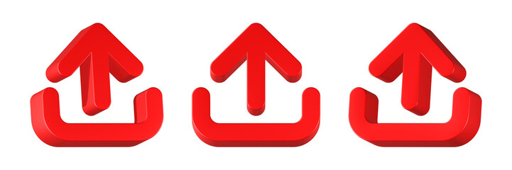 upload icon 3d rendering red color