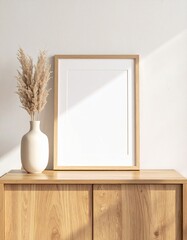 Minimalist Home Decor Mockup with Pampas Grass and Blank Frame.