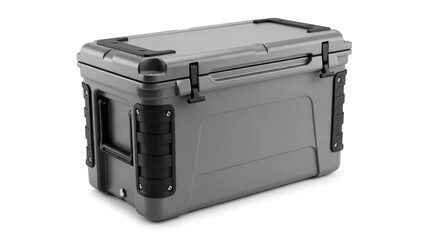 A large, heavy-duty gray cooler box with robust latches and handles, perfect for outdoor adventures and extended storage.