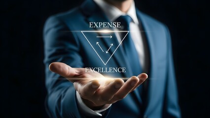 Businessman presenting a futuristic digital triangle interface