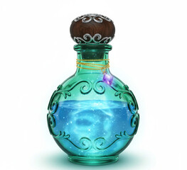 Ornate Fantasy Magic Potion Bottle with Glowing Blue Liquid