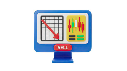 3D Render of a Sell Stock Market Chart with Downward Arrow