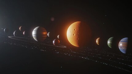 A stunning view of the solar system featuring all the planets in vibrant colors. Explore the beauty and intrigue of the cosmos. Generative AI