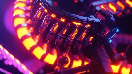 Vibrant futuristic machinery glows with neon hues. This intricate design represents advanced technology. Explore the future through this captivating image. Generative AI
