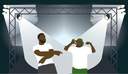 Black rappers in front of club. vector