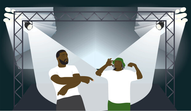 Black rappers in front of club. vector