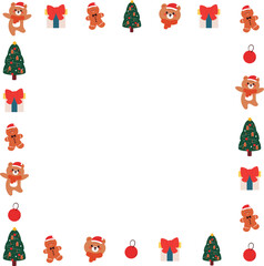 cute Christmas frame border with cartoon Christmas element drawing for photo frame, memo pad design