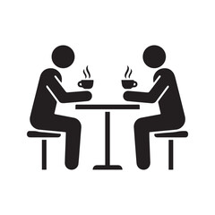 Fototapeta premium Two People Sitting at Cafe Table Drinking Hot Coffee or Tea Vector Icon Silhouette Illustration 