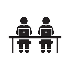 Two People Working on Laptops at Office Desk Vector Icon Illustration Representing Teamwork and Coworking
