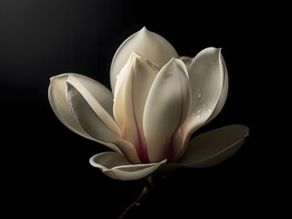 Stunning White Magnolia Bloom Isolated on Black Background