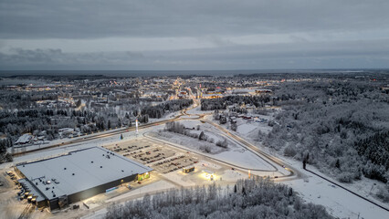 Evening view of streets of Raahe town in Finland