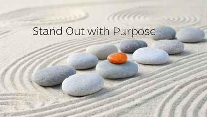 Balanced Stones with Orange Accent on Raked Sand