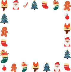 cute Christmas frame border with cartoon Christmas element drawing for photo frame, memo pad design