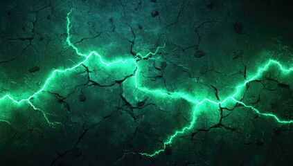 Jagged green lightning strikes across cracked dark earth under an eerie glow