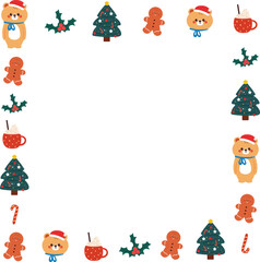 cute Christmas frame border with cartoon Christmas element drawing for photo frame, memo pad design