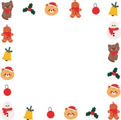 cute Christmas frame border with cartoon Christmas element drawing for photo frame, memo pad design