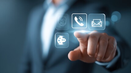 Businessman touching digital interface icons