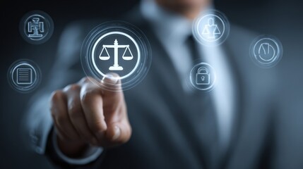 Businessman touching law icon display