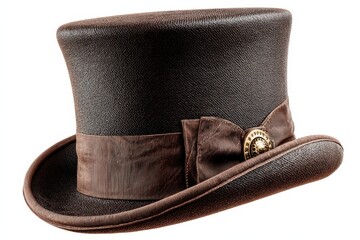 Elegant vintage brown top hat for Victorian era costumes and steampunk fashion design used in historical events and themed parties