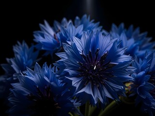 Deep Blue Cornflower Batch Against a Dark Moody Background