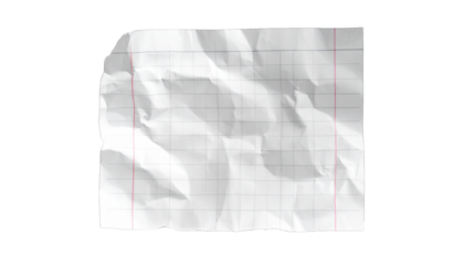 A torn, crumpled piece of lined paper isolated against a stark black background