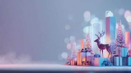 Christmas festive reindeer and gifts display
