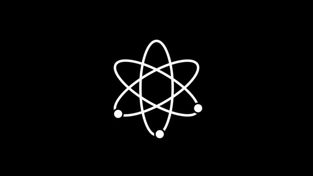 White Atom Symbol on Black Background Science Education atomic