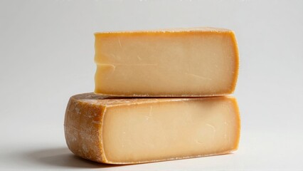 Stacked cheese blocks on white background