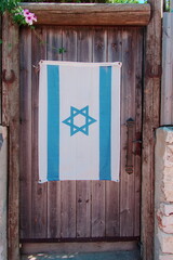 Israel Flag Vertical Centered Frontview Blue. National Symbol Rustic Background White