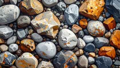 Collection of Smooth Pebbles and Rocks.