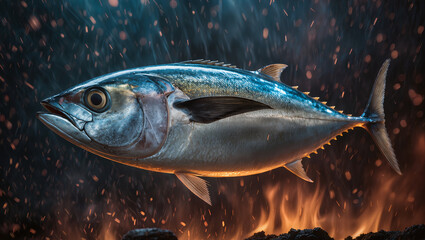 Fresh Fish Fiery Background.