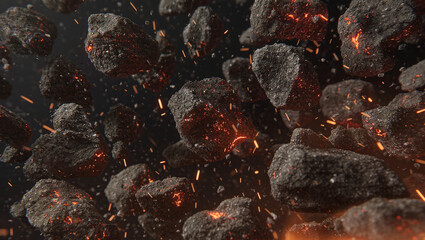 Hot glowing rocks with sparks.