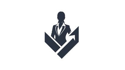 A professional vector illustration of a businesswoman silhouette set against a rising arrow and geometric shapes, symbolizing career growth, leadership, and financial success. This clean, minimalist.
