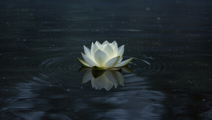 White Water Lily in Dark Pond.
