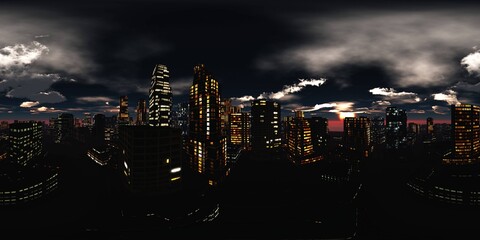 Night city, Cityscape, Environment map. HDRI map. Equirectangular projection. Spherical panorama., 3D rendering © ustas