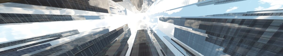 Skyscrapers, high-rise buildings from below against the background of the sky, cityscape, panorama of skyscrapers, 3D rendering © ustas
