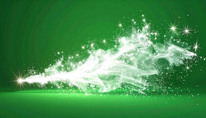 White Sparkles on Green Background with Bright Light.